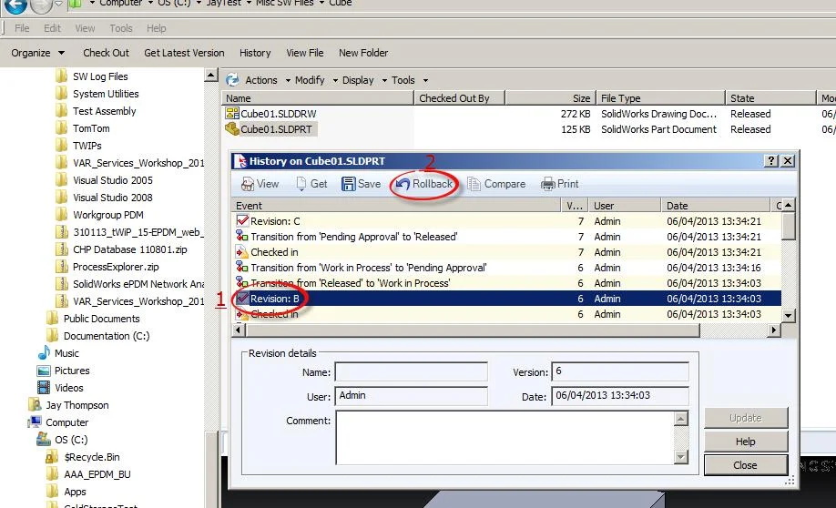 How to Roll Back a Revision in SolidWorks Enterprise PDM