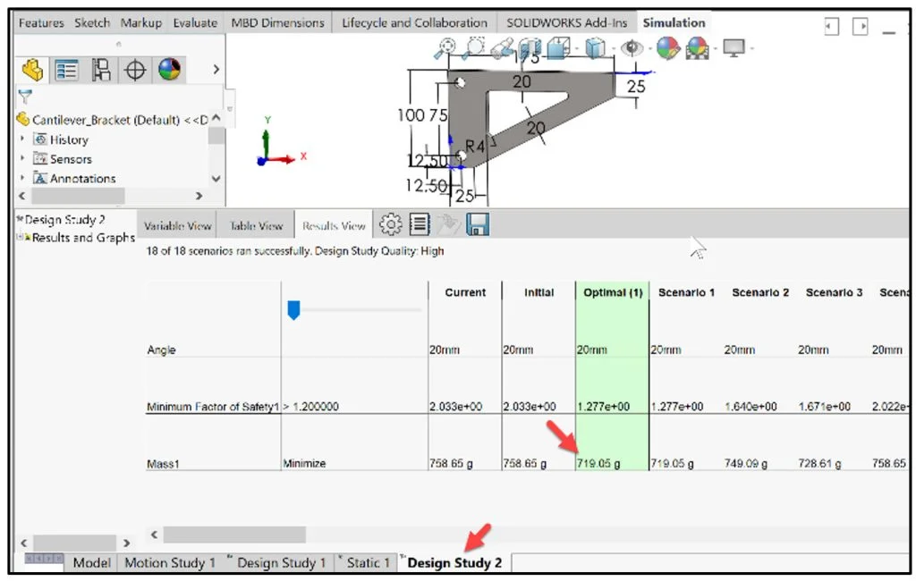 Lesson 2: SOLIDWORKS – Optimization Analysis using a Design Study Continued