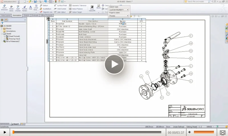Learn about Bills of Materials and Tables in the SolidWorks Demo Library