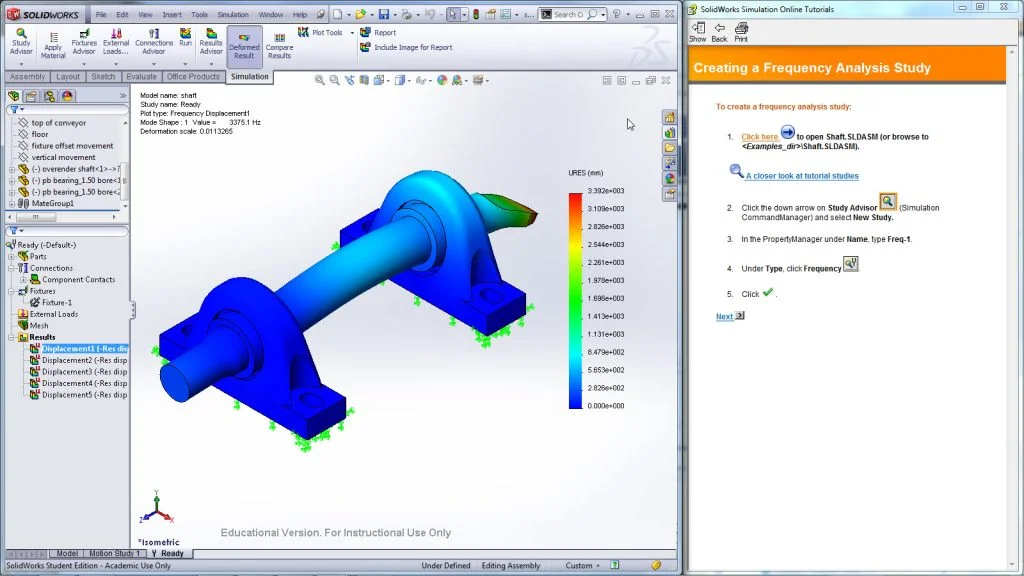 Frequency and Vibration Help Using SolidWorks