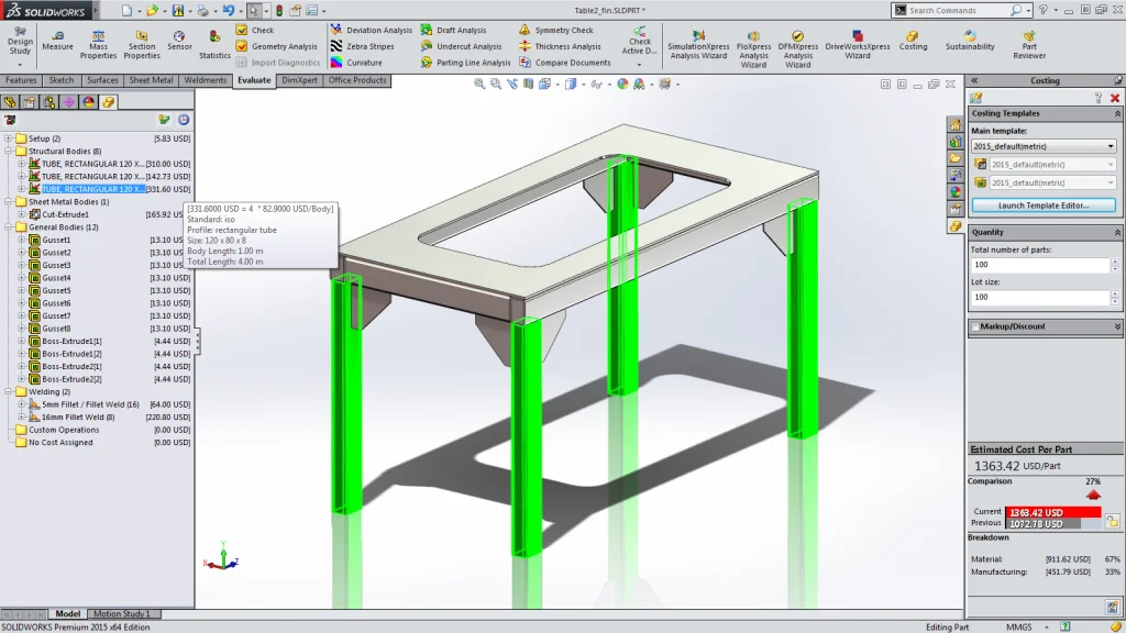 Sneak Peek: 15 Features coming in SOLIDWORKS 2015 – Costing for Weldments