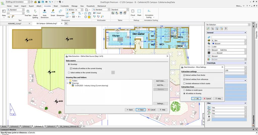 DraftSight 2023 New Features: Data Extraction Wizard
