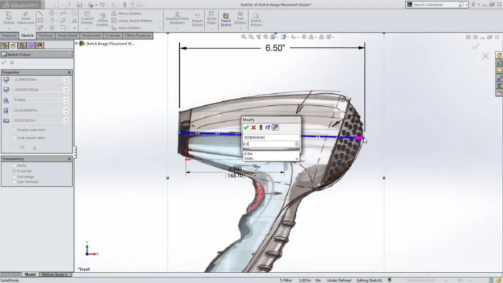 SolidWorks 2014 Sneak Peek: Sketch Picture Scale Tool