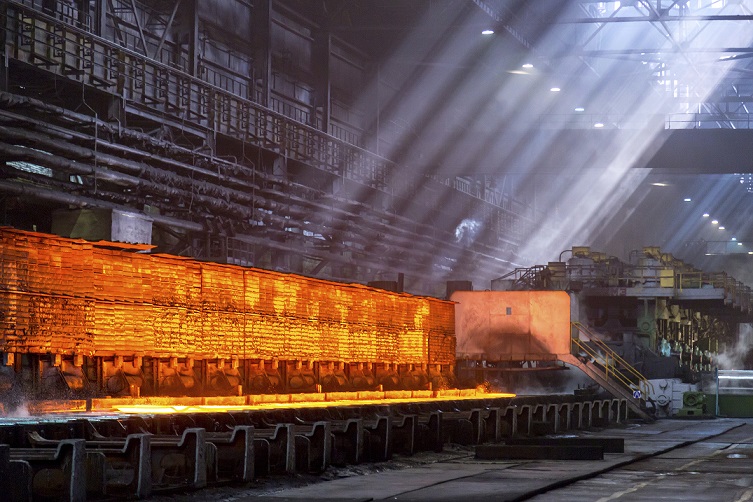 Reheating furnaces to hot rolling steel at production line of Cherepovets Steel Mill, Russia